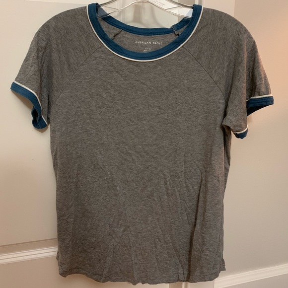 NWT AE Raglan Ringer Grey Tee Shirt American Eagle - Picture 2 of 5